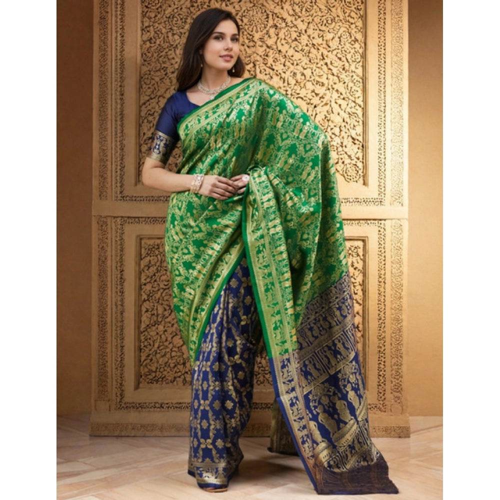 Generic Women's Silk Blend Zari Weaving Saree With Unstitched Blouse 5.5Mtr (Green) - MYLUXURY LANE ENTERPRISE